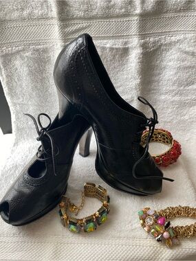 Fendi Black Lace-Up Peep Toe Heels